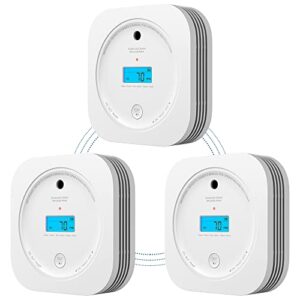 aegislink interlinked smoke carbon monoxide detector combo, smoke and co detector battery powered, wireless interconnected smoke and co alarm, digital display, sc-rf200, 3-pack