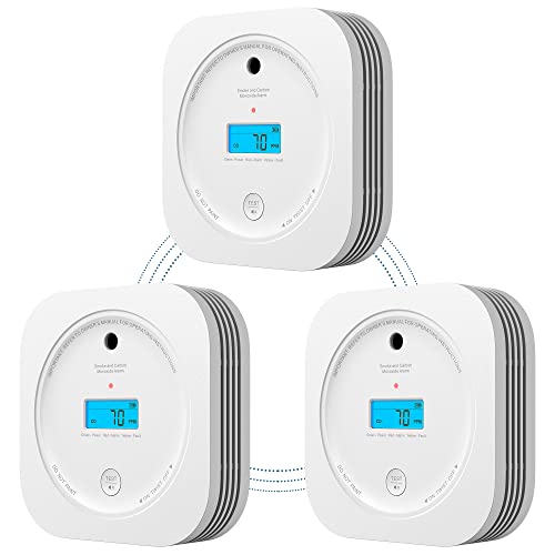 AEGISLINK Interlinked Smoke Carbon Monoxide Detector Combo, Smoke and CO Detector Battery Powered, Wireless Interconnected Smoke and CO Alarm, Digital Display, SC-RF200, 3-Pack