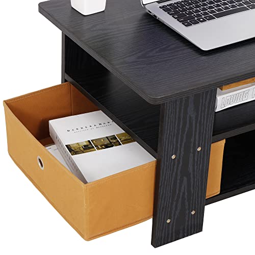 ZenStyle Coffee Table with Bin Drawer, Wood Compact Coffee Table with 2 Foldable Storage Baskets for Home Living Room Office Bedroom, 31.5 Inch Black