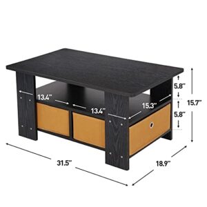 ZenStyle Coffee Table with Bin Drawer, Wood Compact Coffee Table with 2 Foldable Storage Baskets for Home Living Room Office Bedroom, 31.5 Inch Black