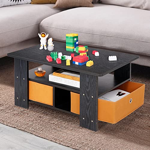 ZenStyle Coffee Table with Bin Drawer, Wood Compact Coffee Table with 2 Foldable Storage Baskets for Home Living Room Office Bedroom, 31.5 Inch Black