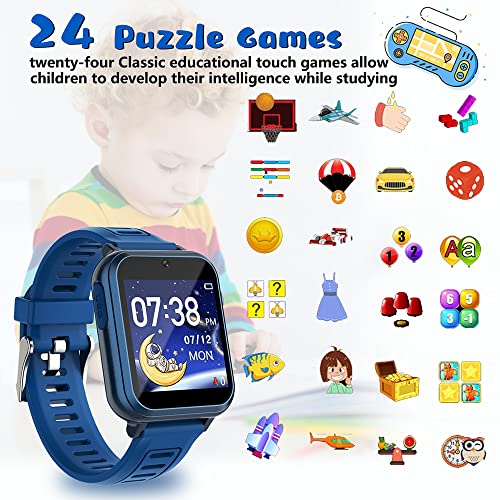 Retysaz Kids Smart Watch,24 Game Smart Watch for Kids, Fashion Smartwatches for Children 3-14 Great Gifts to Girls Boys (Blue)