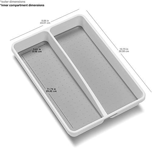 madesmart Premium Antimicrobial Classic Mini Utensil Tray, Soft Grip, Non-Slip Kitchen Drawer Organizer, 2 Compartments, Multi-Purpose Home Organization, EPA Certified, White