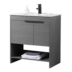 fine fixtures phoenix 30 in. w x 18.5 in. d x 33.5 in. h bathroom vanity in classic grey with white ceramic sink [full assembly required]
