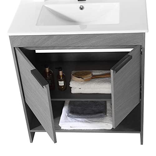 Fine Fixtures Phoenix 30 in. W x 18.5 in. D x 33.5 in. H Bathroom Vanity in Classic Grey with White Ceramic Sink [Full Assembly Required]