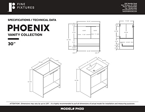 Fine Fixtures Phoenix 30 in. W x 18.5 in. D x 33.5 in. H Bathroom Vanity in Classic Grey with White Ceramic Sink [Full Assembly Required]