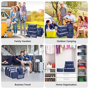 Luggage Organizer, Mossio Set of 9 Compact Foldable Travel Bag for Carry On Suitcase Navy Blue