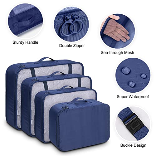 Luggage Organizer, Mossio Set of 9 Compact Foldable Travel Bag for Carry On Suitcase Navy Blue