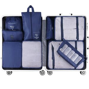 Luggage Organizer, Mossio Set of 9 Compact Foldable Travel Bag for Carry On Suitcase Navy Blue