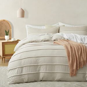 oli anderson beige duvet cover king size - pleated king duvet cover, 3pcs soft and breathable textured bedding set with zipper closure(beige,104"x90")