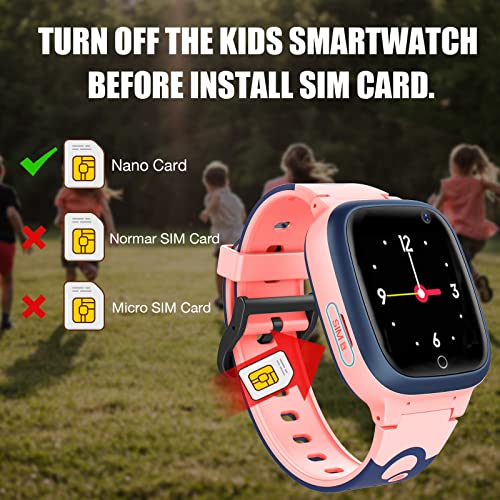 Kids Smart Watch LBS Tracker - Boys Girls Smartwatch Phone for 3-12 Year Old with SOS Camera Alarm Clock Call Camera Weather Stopwatch Voice Chat 1.44'' Touch Screen Electronic Toy Birthday (Pink)