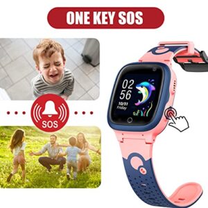 Kids Smart Watch LBS Tracker - Boys Girls Smartwatch Phone for 3-12 Year Old with SOS Camera Alarm Clock Call Camera Weather Stopwatch Voice Chat 1.44'' Touch Screen Electronic Toy Birthday (Pink)