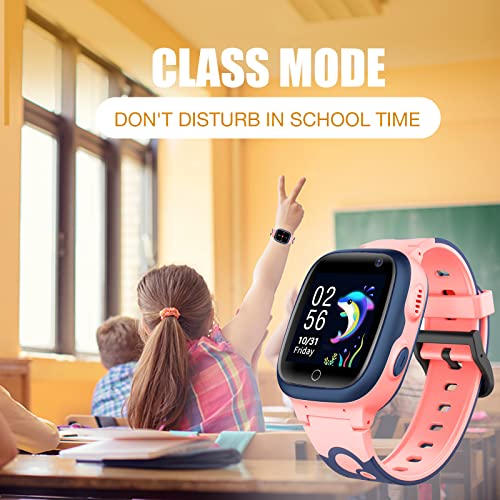 Kids Smart Watch LBS Tracker - Boys Girls Smartwatch Phone for 3-12 Year Old with SOS Camera Alarm Clock Call Camera Weather Stopwatch Voice Chat 1.44'' Touch Screen Electronic Toy Birthday (Pink)