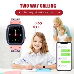 Kids Smart Watch LBS Tracker - Boys Girls Smartwatch Phone for 3-12 Year Old with SOS Camera Alarm Clock Call Camera Weather Stopwatch Voice Chat 1.44'' Touch Screen Electronic Toy Birthday (Pink)