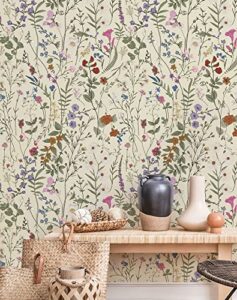 jiffdiff floral wallpaper peel and stick - farm wall wallpaper, wildwood self adhesive for home bedroom cabinets kitchen countertop thicken 17.71"x118"