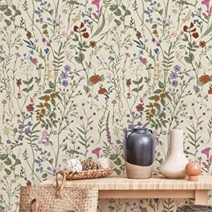 JiffDiff Floral Wallpaper Peel and Stick - Farm Wall Wallpaper, Wildwood Self Adhesive for Home Bedroom Cabinets Kitchen Countertop Thicken 17.71"x118"