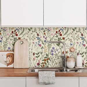 JiffDiff Floral Wallpaper Peel and Stick - Farm Wall Wallpaper, Wildwood Self Adhesive for Home Bedroom Cabinets Kitchen Countertop Thicken 17.71"x118"