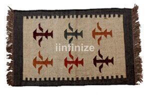 iinfinize traditional carpet indian designing dhurrie floor mat wool jute rug runner kilim vintage area carpet decorative living room rug runner pooja mat 2x3 ft