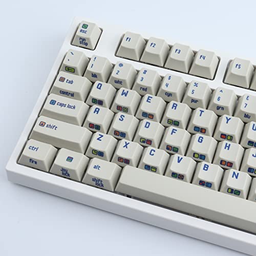 Hyekit PBT Keycaps 143 Keys Commodore 64 Themed Keycaps Dye-Sublimation Custom Keycaps Cherry Profile for Cherry Gateron MX Switches Mechanical Keyboard US and UK Layouts, 6.25u and 7u Spacebar