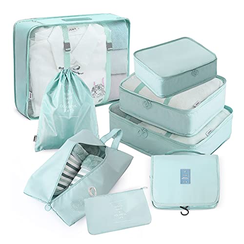 Packing Cubes for Travel, AVITORO 8 Pcs Travel Packing Cubes for Suitcases Lightweight Travel Essential Bag with Toiletries Bag for Clothes Shoes Cosmetics Toiletries, For 18-32'' luggage (Grey Blue)