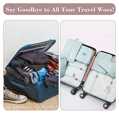 Packing Cubes for Travel, AVITORO 8 Pcs Travel Packing Cubes for Suitcases Lightweight Travel Essential Bag with Toiletries Bag for Clothes Shoes Cosmetics Toiletries, For 18-32'' luggage (Grey Blue)