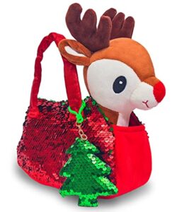 little jupiter reindeer stuffed animal plush pet set - includes reindeer stuffed toy with purse for age 4-5 - 6-7 yrs - christmas stuffed animal for girls - stuffed animals - toy reindeer