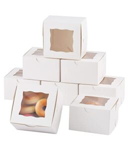 bekoetoz 100pcs paper cookie boxes with window small bakery boxes 4x4x2.5 inches mini cake boxes for pastries,cupcakes,desserts,donuts,chocolate strawberries,candy,treat boxes(4 * 4 * 2.5,white)