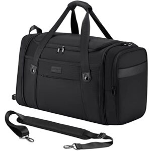 aglaus tourenne 45l travel duffel bag foldable weekender sport gym duffle carry on luggage with shoe compartment wear/tear resistant water repellent 1680d ballistic polyester - black