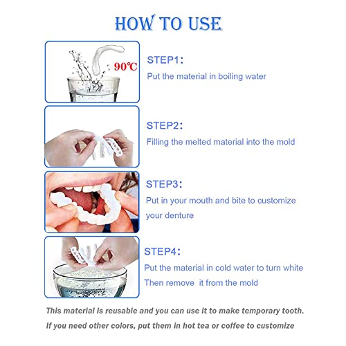 2 Pairs Instant Veneer Dentures Dentures Serrated Dentures Top Bottom Temporary Fake Cosmetic Teeth Straightening Braces Covering Whitening Restoration Kit for Men and Women