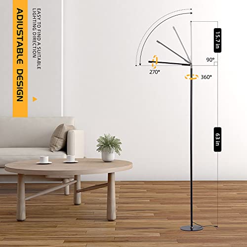 DELIZIO Floor Lamp LED Modern Standing Reading Light Metal Base 3 Color & Stepless Brightness Dimmer for Living Room Corner Lamp Piano Chair Couch Office Task Light(Black)