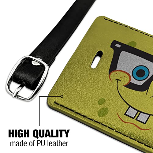 Spongebob Nerd Face Rectangle Leather Luggage Card Suitcase Carry-On ID Tag