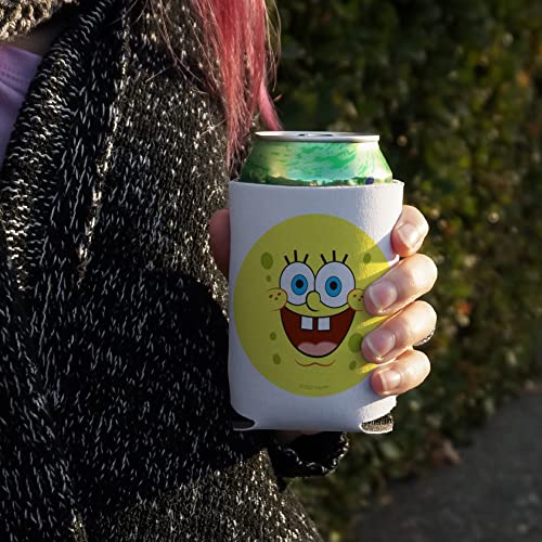 SpongeBob Goofy Smile Face Can Cooler - Drink Sleeve Hugger Collapsible Insulator - Beverage Insulated Holder