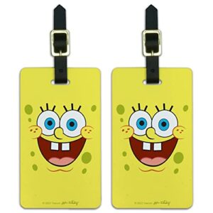 spongebob goofy smile face luggage id tags suitcase carry-on cards - set of 2