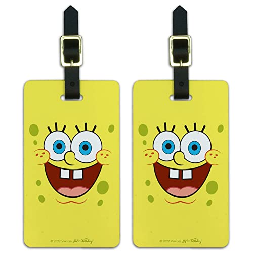 Spongebob Goofy Smile Face Luggage ID Tags Suitcase Carry-On Cards - Set of 2