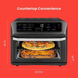 Chefman Toast-Air Touch Air Fryer Toaster Oven Combo, 4-In-1 Black Convection Oven Countertop, Cook a 10-In Pizza, 4 Slices of Toast, Air Fry, Bake, Air Broil, Dehydrate, 21 Qt