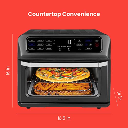 Chefman Toast-Air Touch Air Fryer Toaster Oven Combo, 4-In-1 Black Convection Oven Countertop, Cook a 10-In Pizza, 4 Slices of Toast, Air Fry, Bake, Air Broil, Dehydrate, 21 Qt