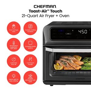 Chefman Toast-Air Touch Air Fryer Toaster Oven Combo, 4-In-1 Black Convection Oven Countertop, Cook a 10-In Pizza, 4 Slices of Toast, Air Fry, Bake, Air Broil, Dehydrate, 21 Qt