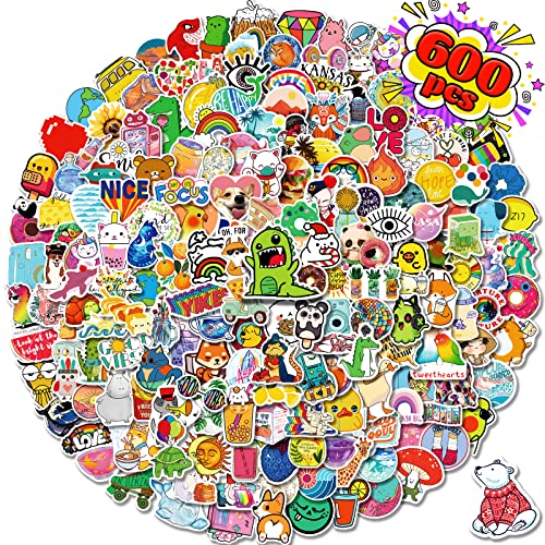 600Pcs Water Bottle Stickers, Stickers for Kids, Cute Vinyl Aesthetic Sticker Packs for Water Bottle Laptop Scrapbook Computer Hydroflask Teacher Stickers Bulk for Teens Girls Kids Adults