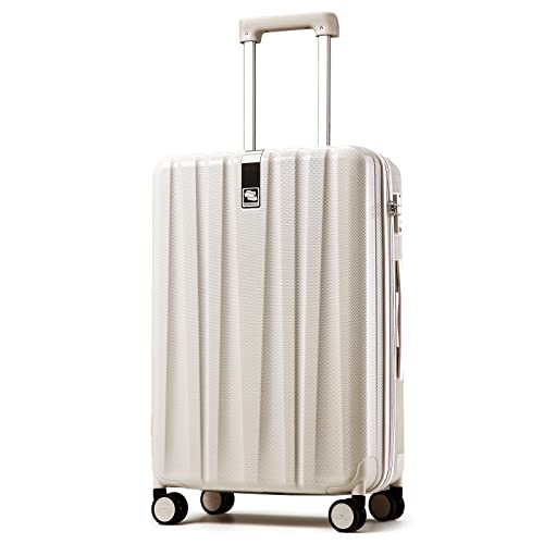 Hanke 24 Inch Luggage Suitcases With Spinner Wheels Lightweight PC Hard Shell Rolling Suitcase With TSA Lock,Checked-Medium 24-Inch(Ivory White)