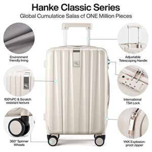 Hanke 24 Inch Luggage Suitcases With Spinner Wheels Lightweight PC Hard Shell Rolling Suitcase With TSA Lock,Checked-Medium 24-Inch(Ivory White)