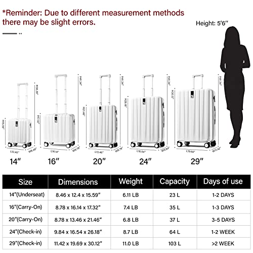 Hanke 24 Inch Luggage Suitcases With Spinner Wheels Lightweight PC Hard Shell Rolling Suitcase With TSA Lock,Checked-Medium 24-Inch(Ivory White)