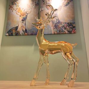 DARMOMOON Acrylic Reindeer Deer Figurine Glass Collection Ornament Statue Animal Collectible Standing Christmas Decor Home Decor 7.2" L (Amber)