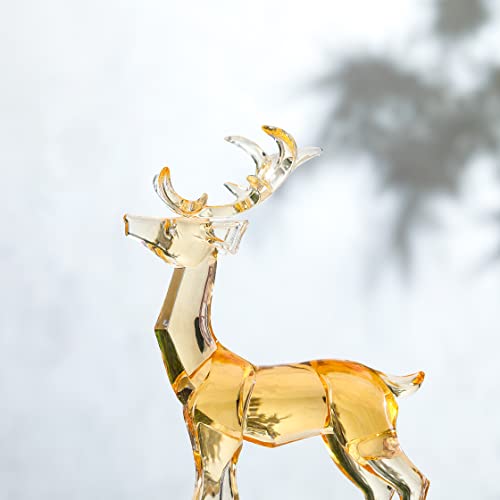 DARMOMOON Acrylic Reindeer Deer Figurine Glass Collection Ornament Statue Animal Collectible Standing Christmas Decor Home Decor 7.2" L (Amber)