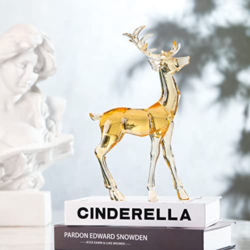 DARMOMOON Acrylic Reindeer Deer Figurine Glass Collection Ornament Statue Animal Collectible Standing Christmas Decor Home Decor 7.2" L (Amber)