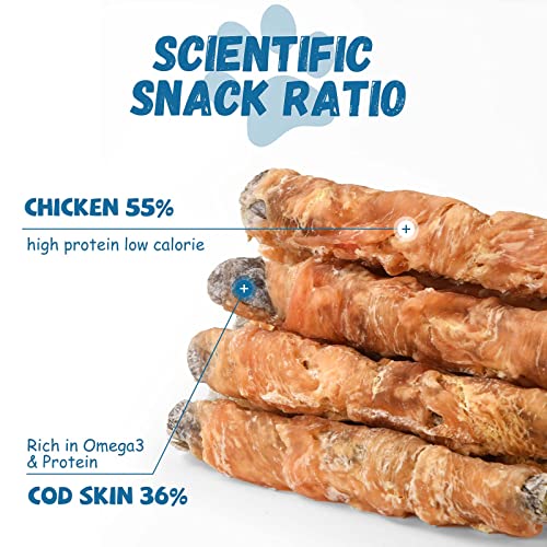 Pawmate Chicken Wrapped Cod Fish Skin Stick Dog Treats, Healthy High Protein Omega3 Cod Twist Dog Chews Real Chicken Wrap Teeth Cleaning for Large Medium Small Pets 10.5OZ