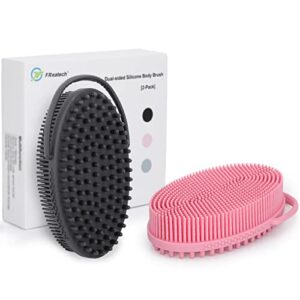 freatech 2-pack silicone body brush - built-in loop handle, dual-sided bath shower brush body scrubber exfoliator for deep cleansing and massage, easy to hold and hang,hygiene and long-lasting