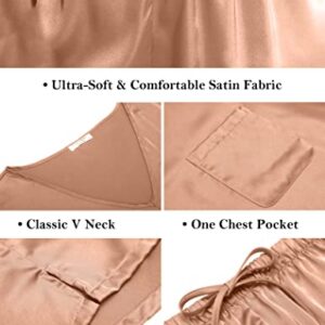 Ekouaer Women's Soft Satin Sleepwear Plus Size Silk Nightwear Classic Short Sleeve Two Piece Pajama Set (Rose Pink,XXL)