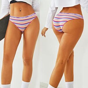 FINETOO Cotton Underwear for Women Cheeky High Cut Colorful Stripes Sexy Ladies Hipster Bikini Panties Pack S-XL