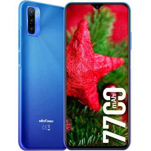 Ulefone Note 12 Unlocked Cell Phones, 4GB+128GB, 6.82 inch Ultra-Large Screen, 7700mAh, Android 11, 13MP Triple Camera, 3-Card Slot, Dual SIM Dual 4G, OTG, Face Unlock, Unlocked Smartphone (Blue)