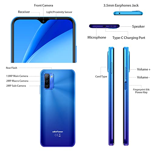 Ulefone Note 12 Unlocked Cell Phones, 4GB+128GB, 6.82 inch Ultra-Large Screen, 7700mAh, Android 11, 13MP Triple Camera, 3-Card Slot, Dual SIM Dual 4G, OTG, Face Unlock, Unlocked Smartphone (Blue)